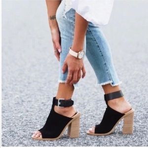 Marc Fisher Black and Tan Heeled Sandals